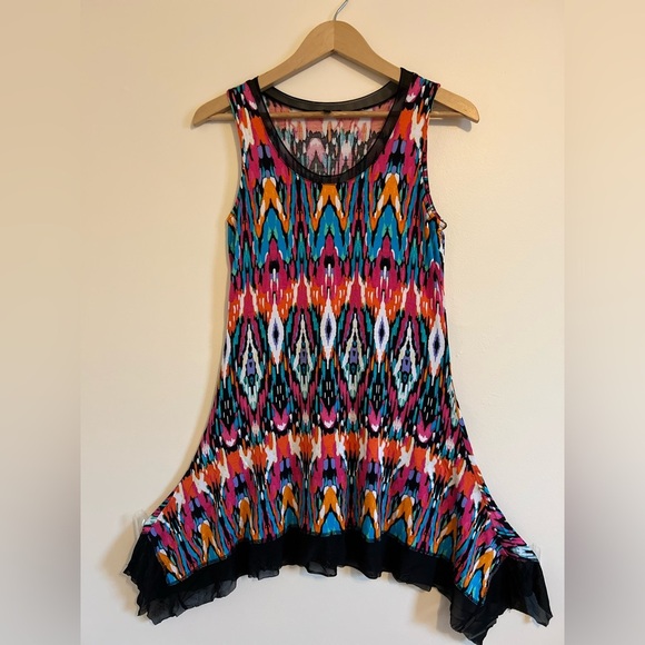 CUPIO Foulard Women Dress S Asymmetrical Multi Viscose Mesh Whimsical Flowy Soft - Picture 1 of 17